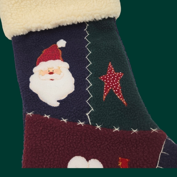 Vintage Holiday Christmas Stocking Santa Teddy Snowflake Bells Christmas Tree - Picture 3 of 7